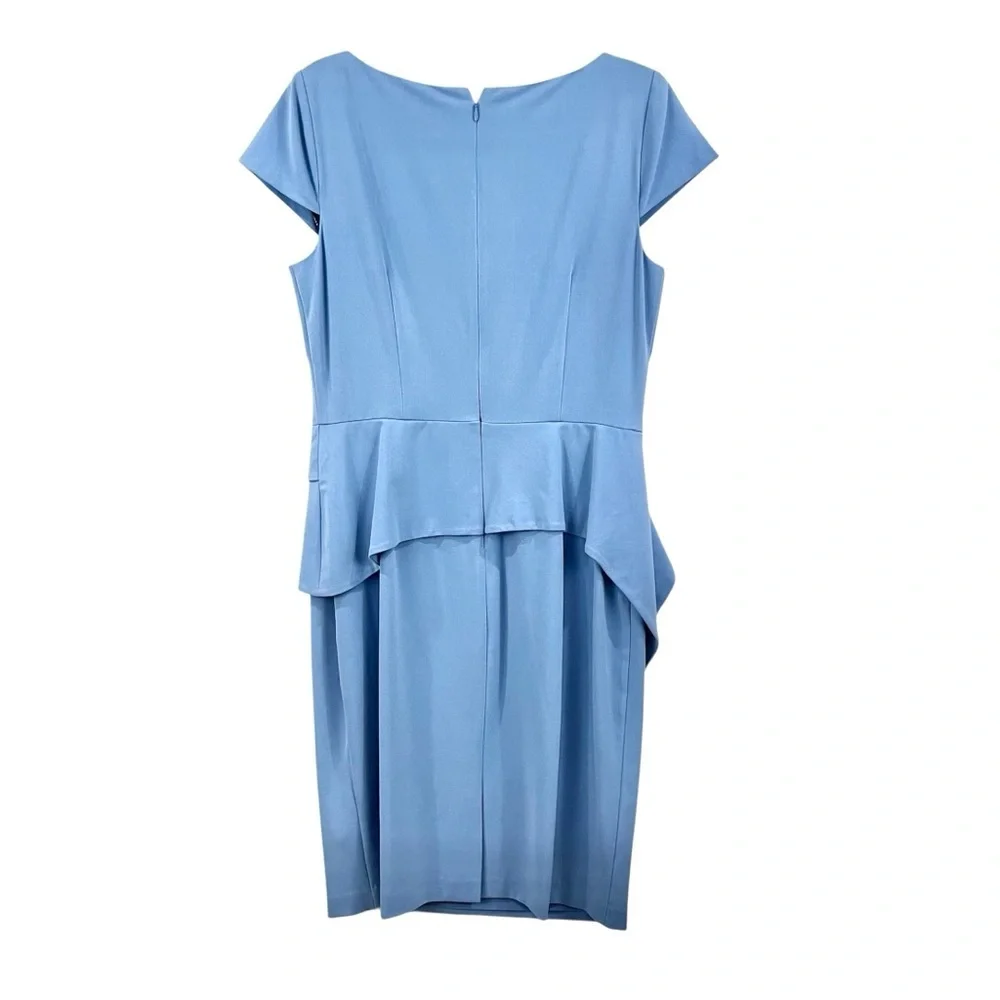 Vince Camuto Periwinkle Blue Cap Sleeve Asymmetrical Peplum Crepe Sheath Dress
